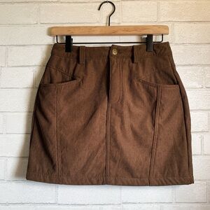 Dazy Dark Chocolate Brown Corduroy Fur Lined Mini Skirt w/ Pockets S/M